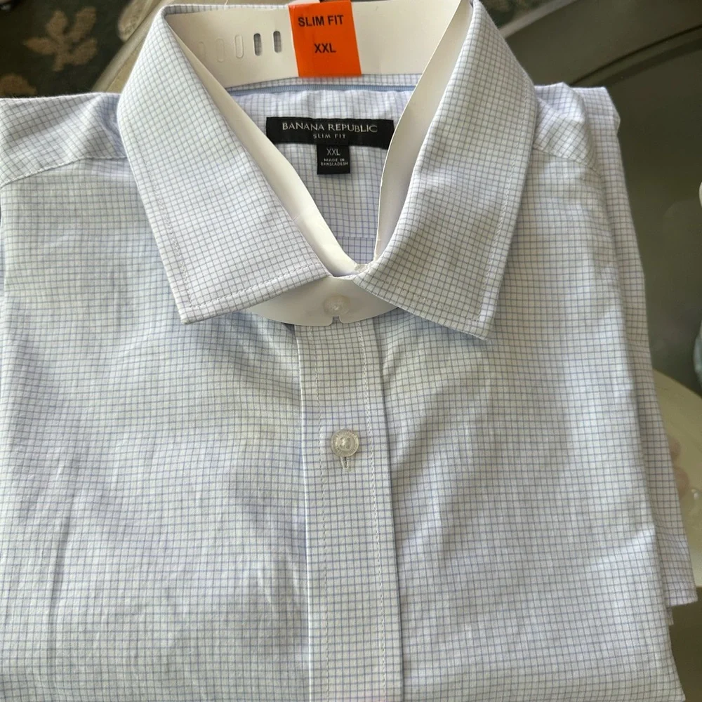 Banana Republic Light Blue Micro-Check Spread Collar Dress Shirt